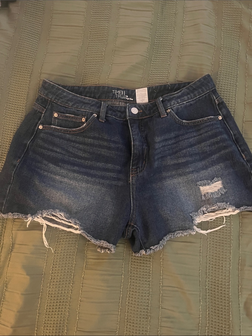 Time and Tru Dark Wash Distressed Jean Shorts